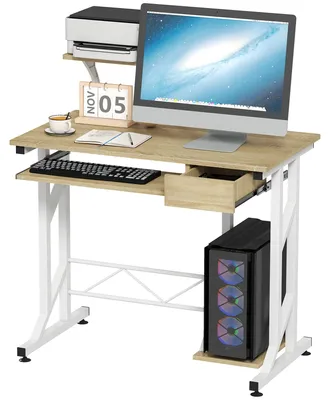 Produktbild von Schreibtisch, Arbeitstisch mit Tastaturablage und Schublade, Computertisch fš¹rs Bš¹ro, 90 x 50 x 100 cm, Eiche