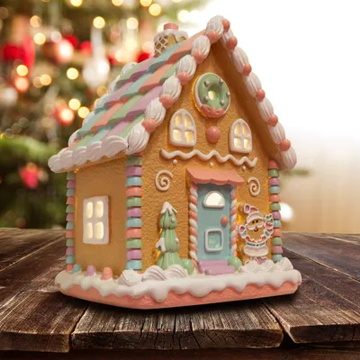Produktbild von LED Lebkuchenhaus 25cm Deko Weihnachtshaus bunt braun