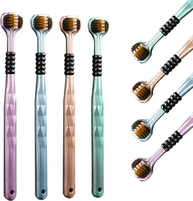 Produktbild von 3-Sided Toothbrush, 2024 Neuest Dreiseitige Zahnbürste mit Weichen Borsten, Reisezahnbürste mit Drei Borsten Sensory Brush Tooth Brush für Erwachsene Kinder Alle Seiten Reinigende Zahnbürste (4)