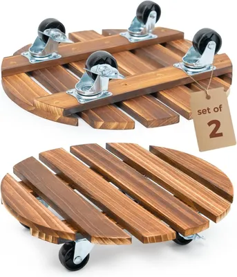 Immagine prodotto di Set di 2 carrelli per piante in legno con ruote (35 cm, neri)