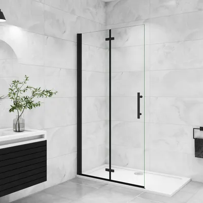 Produktbild von 110x195cm Walk in  Schwarz Faltbar+drehbar 6mm Nano ESG Glas  Duschkabine Duschabtrennung