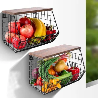 Obrázek produktu pro Závěsné koše na ovoce - prostorově úsporné a multifunkční - sada 2 kusů - ocel