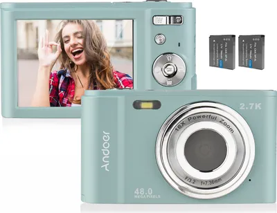 Produktbild von Andoer Tragbare Digitalkamera 48 MP 2,7 K 2,88-Zoll-IPS-Bildschirm 16-facher Zoom Autofokus Selbstausloeser 128 GB Erweiterter Speicher Gesichtserkennung Anti-Shaking mit 2 Batterien Handschlaufe Tragetasche