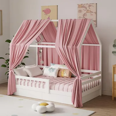 Image de Lit à baldaquin, couleur rose, ensemble de 2, pour enfants, voile de lit, en mousseline