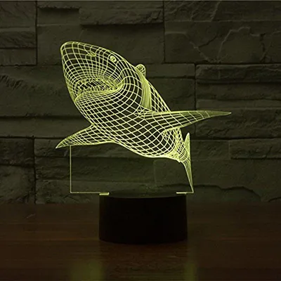 Obrázok produktu pre Huiyuan 3d nočná lampa Farebné Shark tvar dotykové ovládanie svetlo 7 farieb