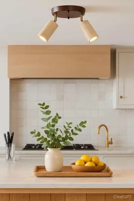 Produktbild von Opviq, Hochwertiger Kronleuchter mit Holz-Korpus und Travertin-Kappe, Ø6,5 cm, Höhe 21 cm | 2 x GU10, max. 10 W | Beige und Walnuss, rustikales Design für stilvolle Räume.