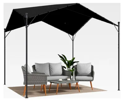 Produktbild von Pergola Pavillon 3x3m Wasserabweisend Stabil Winterfest Sonnenschutz mit Satteldach und Dreiecksverstrebungen freistehend für Garten und Terrasse Dunkelgrau