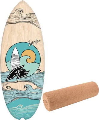 Produktbild von F2 Balance Board Korkrolle Halbkugel Balanceboard Holz Kinder und Erwachsene Surfen - Inhalt: Halfshell(88cm) + Korkrolle