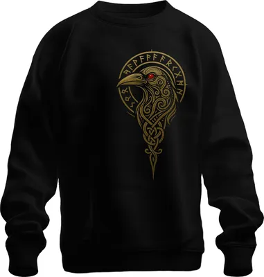 Obrázek produktu pro Viking Raven Runes Celtic Knot Nordic Mythology Gold Uni mikina, černá, XXL
