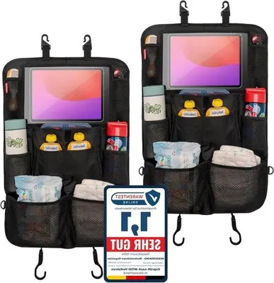 Image de Protège-dossier et organiseur avec grand compartiment pour tablette 13 pouces et 9 poches, idéal pour les trajets en voiture avec des enfants (lot de 2)