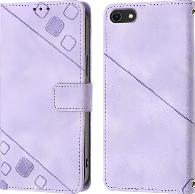 Produktbild von Hülle für iPhone SE (2022) SE 2020 8 7 Prägung Flip Leder Brieftasche Schutzhülle mit Ständer Lila