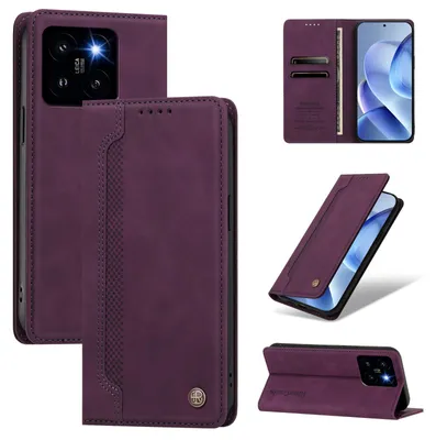 Obrázek produktu pro Pouzdro pro Xiaomi 14 Pro,Polyuretankožené peněženkové flipové pouzdro s přihrádkami na karty a stojánkem Fialová