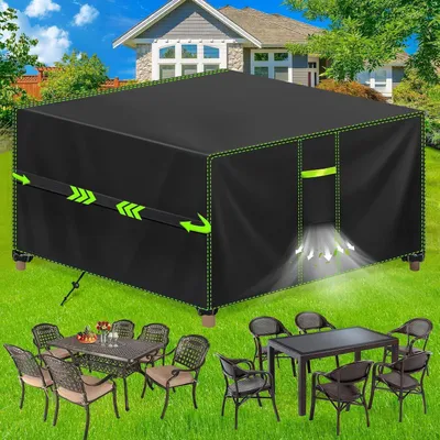 Image de Housse de protection pour meubles de jardin, imperméable, résistante aux intempéries, en Oxford 420D, rectangulaire, dimensions 125x125x74 cm, couleur noire