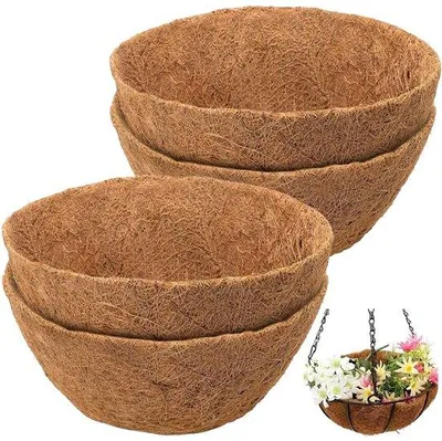 Imagen del producto de Juego de 4 macetas colgantes Unyqoos® con forro de fibra de coco: 100% fibra de coco natural, ideales para balcones, terrazas y jardines