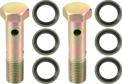 Produktbild von Universelle M10x1 44mm Länge Motorrad 4-Loch-Hohlschrauben mit Unterlegscheiben Set Bremse Hohlschrauben metrisches Gewinde Bronze Ton - Packung mit 8