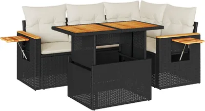 Imagen del producto de vidaXL Juego de 5 piezas de sofá de jardín con cojines, color , fabricado en ratán sintético y con patas de acacia