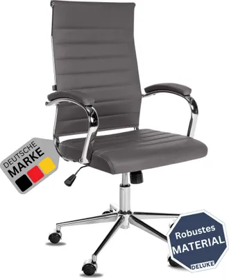 Produktbild von DELUKE® Bürostuhl Ergonomisch MEGAO Schreibtischstuhl Echtleder | Höhenverstellbarer Drehstuhl, Arbeitsstuhl mit Armlehne | Chefsessel, Computerstuhl 135 kg | Grau