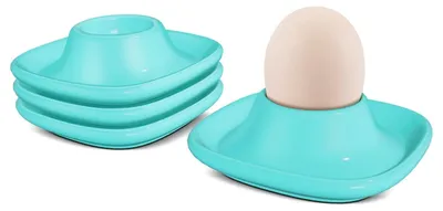 4er-Set Eierbecher aus Keramik, stapelbar, blau