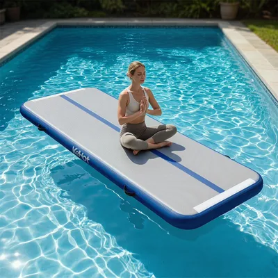 Produktbild von Air Track Turnmatte mit Elektropumpe, 300 × 100 × 10 cm, Aufblasbare Gymnastikmatte aus Drop Stitch PVC, inkl. Tragetasche & Reparaturset