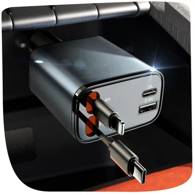 Produktbild von 4 in 1 Zigarettenanzünder USB C 69W Auto Ladegerät Adapter 12V, Auto Zubehör KFZ Geschenke für Männer Frauen, Reise Gadgets Camping Zubehör
