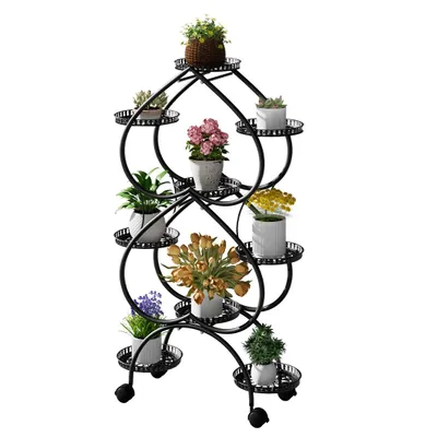 Produktbild von WISFOR Blumenregal Metall, Pflanzenregal Pflanzentreppe mit 9 Ablagen, 120cm Hoch Blumenstnder für Garten Balkon Wohnzimmer Indoor Outdoor