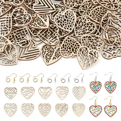 Immagine prodotto di Grovetti di legno, ciondoli a forma di cuore, 60 pezzi, ideali per la creazione di gioielli, orecchini in stile boho