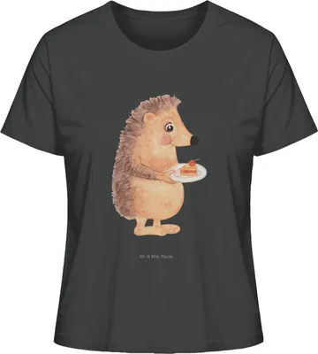 Produktbild von Mr. & Mrs. Panda Baumwoll T-Shirt Damen Igel Kuchenstück Größe S - Anthrazit - Geschenk, Lustige Sprüche, shirt, Essen Spruch, Oberteil, Geburtstagskuchen, Kuchen, Torte