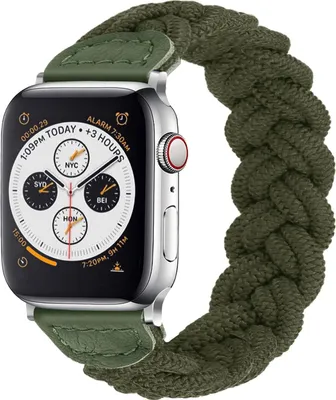Produktbild von Strap-it Apple Watch gedrehtes Nylonarmband (Armeegrün) - Große: 38 - 40 - 41mm
