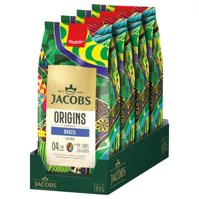 Produktbild von JACOBS Kaffeebohnen Origins Brazil geröste ganze Bohne 4x 1 kg Bohnenkaffee