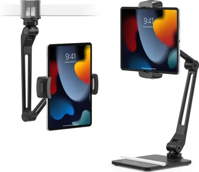 Image de Twelve South HoverBar Duo Support/Pince pour iPad – Support de Bureau et Pince d'Étagère Inclus – Compatible avec Tous Les Modèles d'iPad – Cadre en Aluminium pour Durabilité et Robustesse