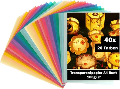 Imagen del producto de Papel transparente A4, 100 g/m², 40 hojas en 20 colores, ideal para manualidades