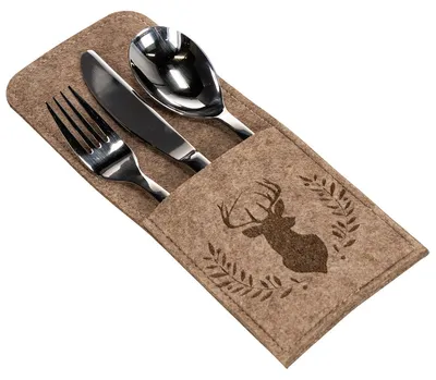 Produktbild von Festliche Bestecktasche Filz Hirsch-Dekor für stilvolle Tischdekoration