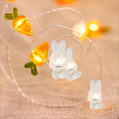 Oster-Lichtkette mit 20 LEDs, Hasen & Karotten, 2 m