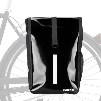 Image de Wiltec Sacoche étanche pour porte-bagages noire – capacité de 16 L – 47 x 24 x 13 cm – en PVC et polyester – pour vélos et vélos électriques – Sac de bicyclette – avec bandoulière amovible
