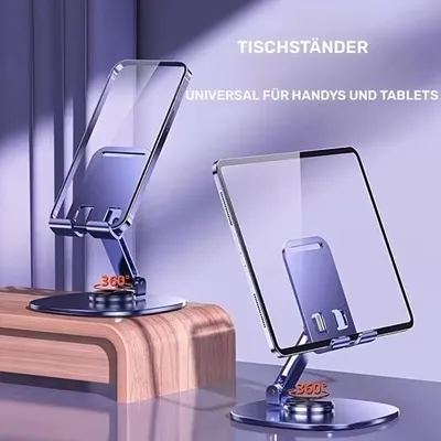 Produktbild von GKA Metall Tablet Ständer 360° drehbar klappbar tragbar Handy Smartphone Universal Drehständer Handyhalterung