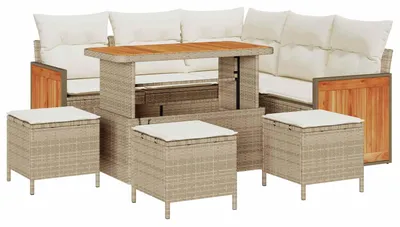 Image de Ensemble de canapés de jardin vidaXL, 9 pièces, couleur beige et crème