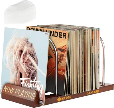 Image de Support pour disques vinyles, porte-disques en bois et en métal, avec 5 compartiments, idéal pour le salon