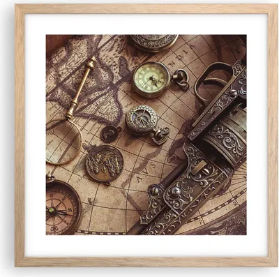 Produktbild von Gerahmtes Poster - Rahmen in heller Eiche - Kartographie Vintage Kompass - 40x40 cm - Wand Bild - Wanddeko - Wandbilder - Kunstposter - Wandposter - Bilderrahmen - Bilder - P2NAC40x40-4582