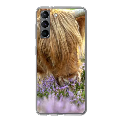 Produktbild von MuchoWow® Handyhülle Schutzhülle Hülle für Samsung Galaxy S21 Schottische Highlander - Gras - Heidekraut - Tiere Silikon Softcase Handy Hülle - Softcase