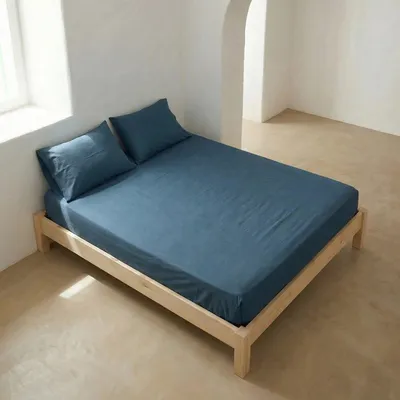 Productafbeelding van GAMUSI Foutloos laken, 100% katoen – Blauw – 180 x 200 x 30 cm – Elastisch, diepe zak – Zacht en ademend – 144 TC