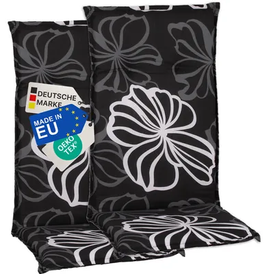 Produktbild von NYVI Gartenstuhl Auflagen Hochlehner 2er Set Barcelona - UV-Beständig, Atmungsaktiv, Strapazierfähig - Hochlehnerauflagen Sitzkissen Outdoor - Sitzauflagen für Gartenstühle 118x50cm Black Flower