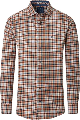 Produktbild von REDMOND Herren Flanellhemd Langarm Kent Comfort-Fit Orange Karo M