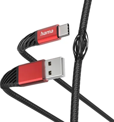 A close-up shot of a USB-A to USB-C charging cable with a braided nylon exterior.
