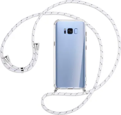 Produktbild von Handykette Backcover-Schutzhülle mit Band (Metall silberfarben) für Samsung Galaxy S8 - weiß/grau