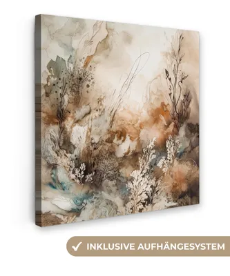 Produktbild von MuchoWow® - Leinwandbilder - Abstrakt - Beige - Farbe - Kunst - Natur - Blumen, Wandbild, Wanddeko Bilder Wohnzimmer, 20x20 cm
