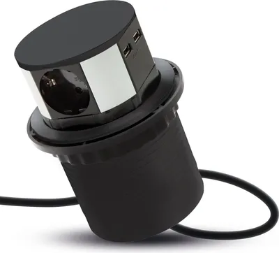 Produktbild von DELIGHT - Einbau Pop-Up Tischsteckdose mit 2x USB und 3 Steckdosen - Schwarz - Geringe Einbautiefe
