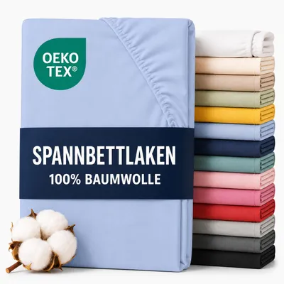 Produktbild von Komfortec Jersey Spannbettlaken 160x200 cm, 100% Baumwolle, Hellblau, KI-generiertes Bild