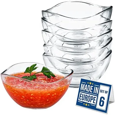 Produktbild von PolkaHome® Stapelbare Glas-Dessertschalen, Set mit 6 Stücken, 310 ml, spülmaschinenfest, mikrowellengeeignet, transparent
