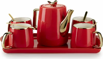 Produktbild von HowHomely Kávový riad Noah Red Gold - servírujte štýlovo so zlatými akcentmi