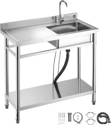 Immagine prodotto di Lavello in acciaio inox - Lavello da cucina a una vasca - 100 x 50 x 94 cm - Con rubinetto - Piano di lavoro a sinistra - Per ristorazione, lavanderia e uso esterno